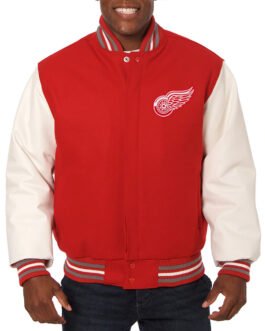 Detroit Red Wings Black and White Two-Tone Varsity Jacket