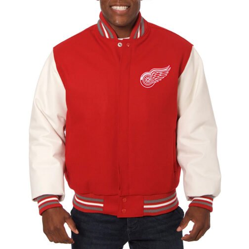 Detroit Red Wings Black and White Two-Tone Varsity Jacket - Image 2