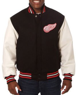 Detroit Red Wings Black and White Two-Tone Varsity Jacket