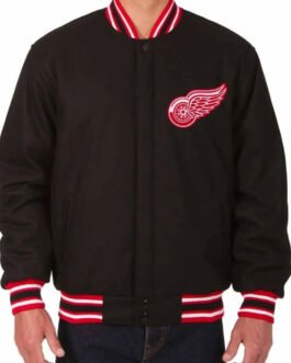 Detroit Red Wings Gray/Black Varsity Wool Full-Snap Jacket