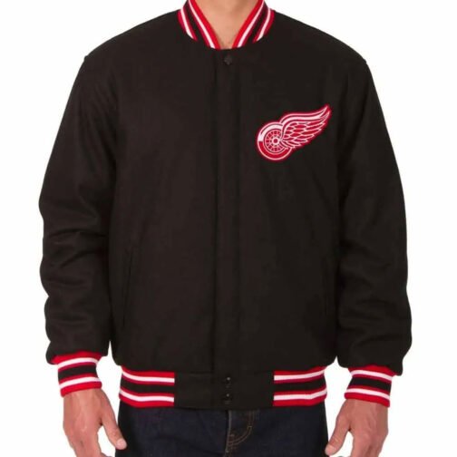 Detroit Red Wings Gray/Black Varsity Wool Full-Snap Jacket - Image 2