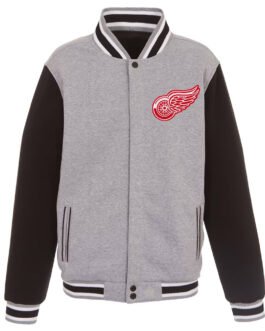 Detroit Red Wings Gray/Black Varsity Wool Full-Snap Jacket