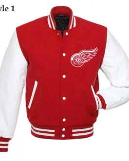 Detroit Red Wings Red and White Letterman Jacket