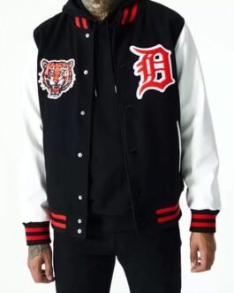 Detroit Tigers Letterman White and Black Jacket