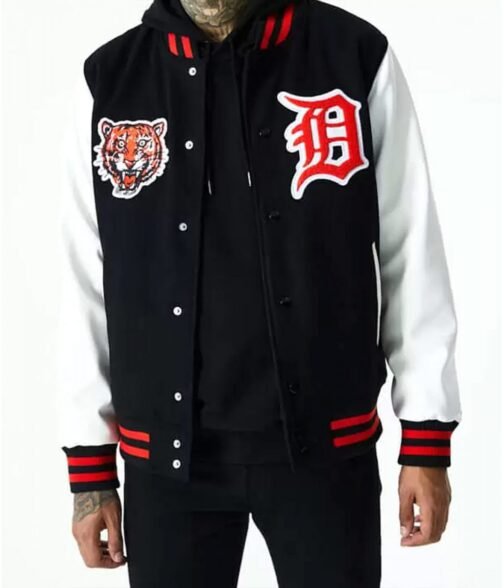 Detroit Tigers Letterman White and Black Jacket