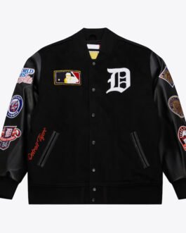 Detroit Tigers Black Out Vintage Logo Varsity Jacket