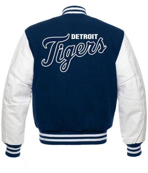 Detroit Tigers MLB Blue and White Letterman Jacket - Image 2