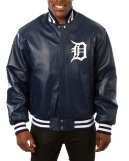 Varsity Detroit Tigers Navy Blue Leather Jacket