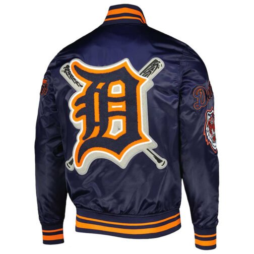 Navy Blue Detroit Tigers Mash Up Satin Jacket - Image 2