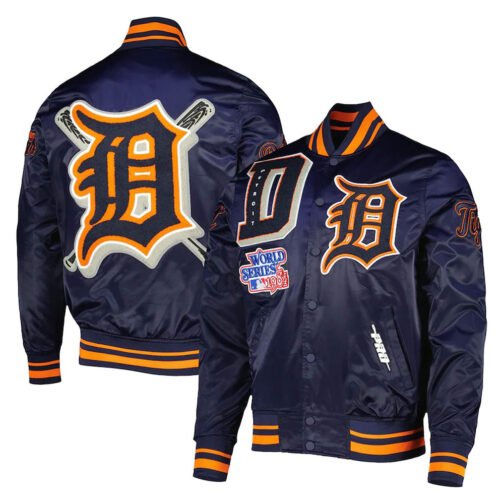 Navy Blue Detroit Tigers Mash Up Satin Jacket - Image 3