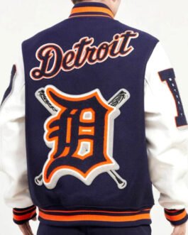 Detroit Tigers Mash Up White and Navy Blue Varsity Jacket