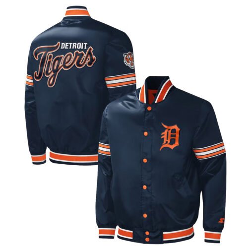 Detroit Tigers Midfield Varsity Navy Satin Jacket - Image 3