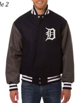 Detroit Tigers Navy and Gray Varsity Wool Jacket