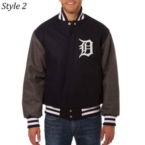 Detroit Tigers Navy and Gray Varsity Wool Jacket - Image 2