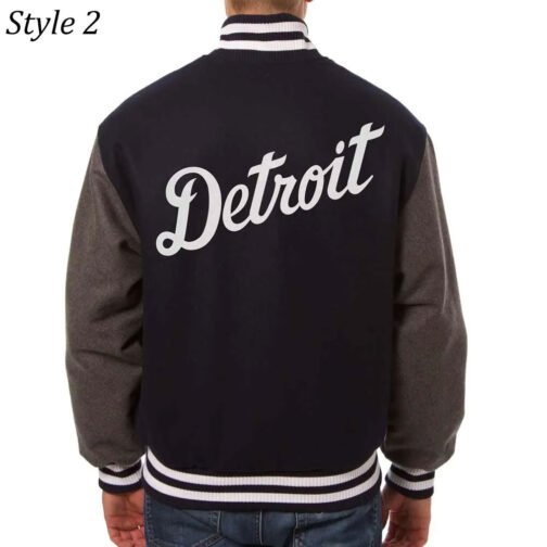 Detroit Tigers Navy and Gray Varsity Wool Jacket - Image 4