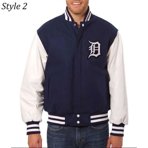 Detroit Tigers Navy and White Varsity Jacket - Image 2