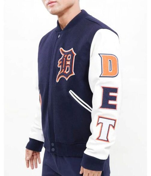 Detroit Tigers Navy Blue and White Letterman Jacket - Image 4
