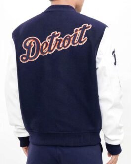 Detroit Tigers Navy Blue and White Letterman Jacket