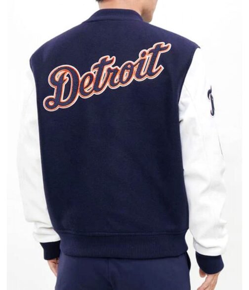 Detroit Tigers Navy Blue and White Letterman Jacket - Image 2