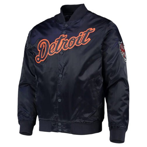 Navy Blue Detroit Tigers Wordmark Satin Jacket