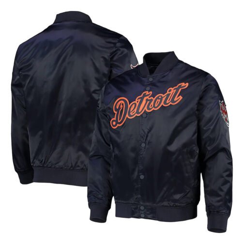 Navy Blue Detroit Tigers Wordmark Satin Jacket - Image 3