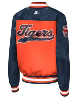 Detroit Tigers Orange and Navy Blue Satin Full-Snap Jacket