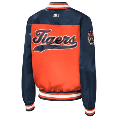 Detroit Tigers Orange and Navy Blue Satin Full-Snap Jacket - Image 2