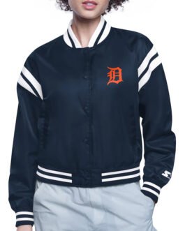 Detroit Tigers Printed Logo Navy Varsity Satin Jacket