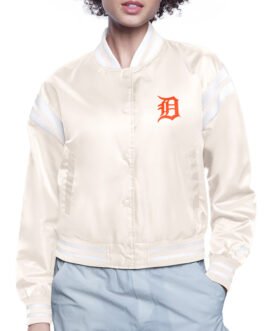 Detroit Tigers Printed Logo Navy Varsity Satin Jacket