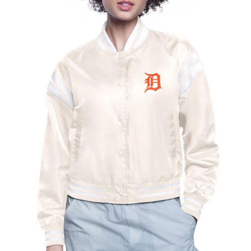 Detroit Tigers Printed Logo Navy Varsity Satin Jacket - Image 2