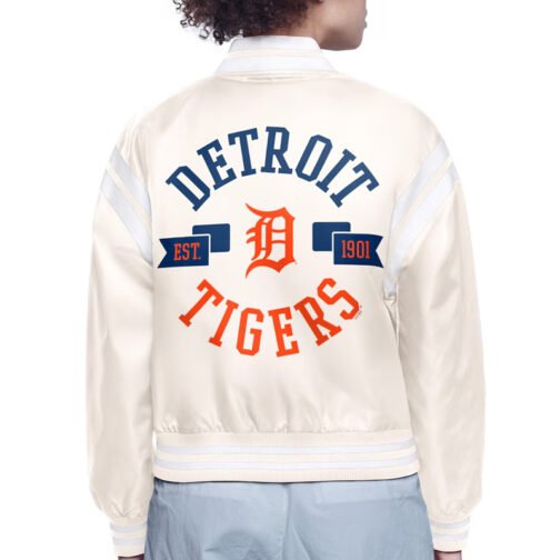 Detroit Tigers Printed Logo Navy Varsity Satin Jacket - Image 4