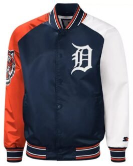Detroit Tigers Reliever Satin Raglan Full-Snap Blue/Orange Jacket