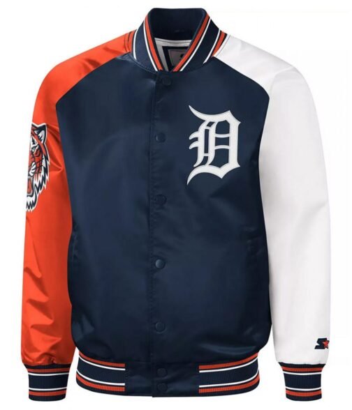 Detroit Tigers Reliever Satin Raglan Full-Snap Blue/Orange Jacket
