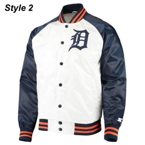 Detroit Tigers White and Blue Varsity Satin Jacket - Image 5