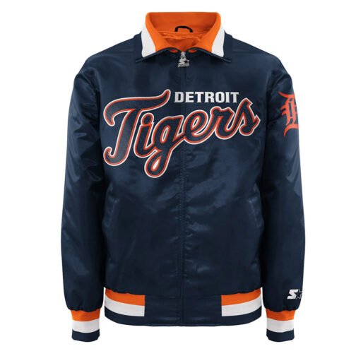 Detroit Tigers Script Navy Satin Jacket