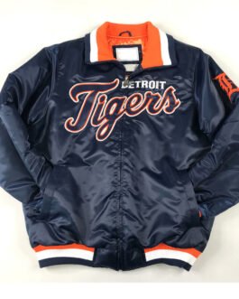 Detroit Tigers Script Navy Satin Jacket