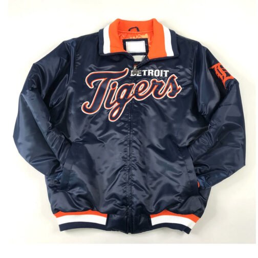 Detroit Tigers Script Navy Satin Jacket - Image 2