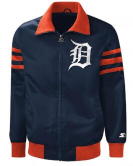 The Captain II Detroit Tigers Navy Varsity Satin Jacket