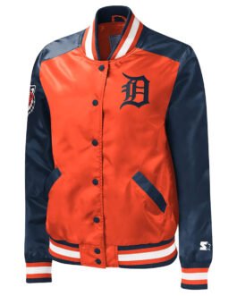Detroit Tigers Orange and Navy Blue Satin Full-Snap Jacket