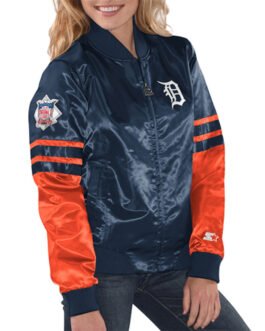 Detroit Tigers Tie Breaker Navy Satin Jacket