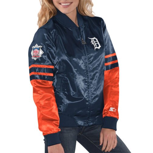 Detroit Tigers Tie Breaker Navy Satin Jacket