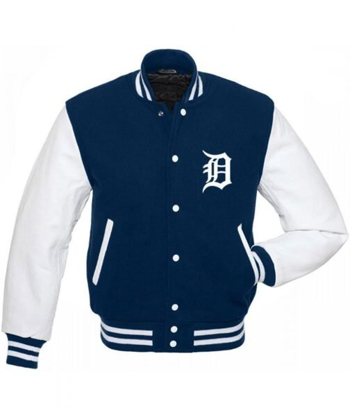 Detroit Tigers MLB Blue and White Letterman Jacket