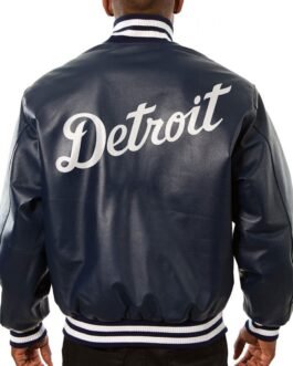 Varsity Detroit Tigers Navy Blue Leather Jacket