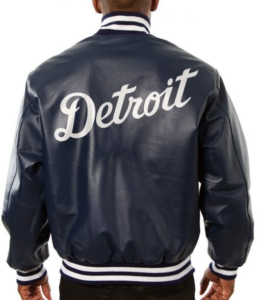 Varsity Detroit Tigers Navy Blue Leather Jacket - Image 2