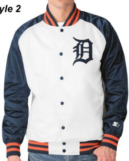 Detroit Tigers White and Blue Varsity Satin Jacket
