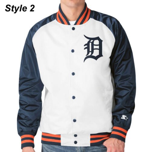 Detroit Tigers White and Blue Varsity Satin Jacket - Image 2