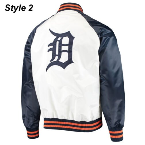 Detroit Tigers White and Blue Varsity Satin Jacket - Image 4