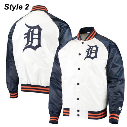Detroit Tigers White and Blue Varsity Satin Jacket - Image 6