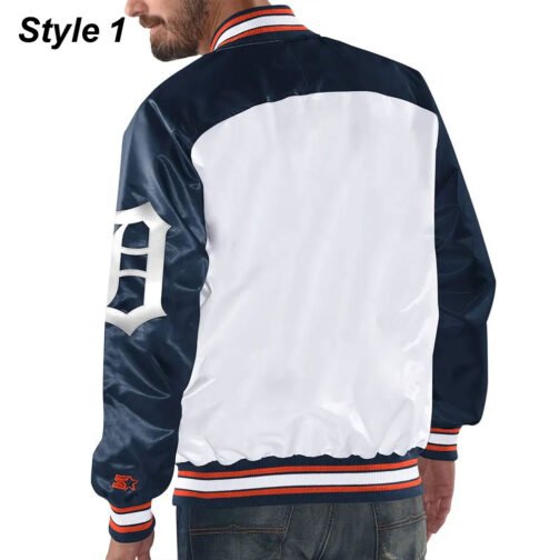 Detroit Tigers White and Blue Varsity Satin Jacket - Image 3