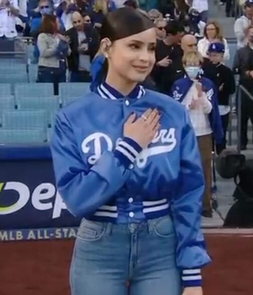 Dodgers Sofia Carson Bomber Blue Jacket - Image 6